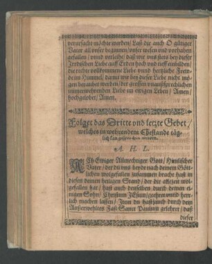 Folget das Dritte und letzte Gebet/ welches in wehrendem Ehestande täglich kan gesprochen werden.