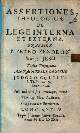 Assertationes theologicae de lege interna et externa