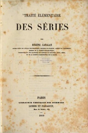 Traité élémentaire des séries