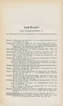 Sach-Register zum Supplementheft IX.