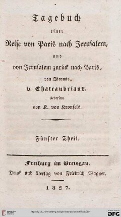 Band 5: Tagebuch einer Reise von Paris nach Jerusalem, und von Jerusalem zurück nach Paris
