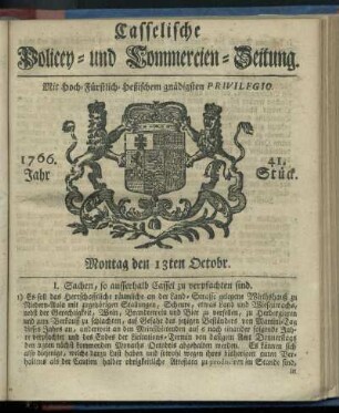 41. Stueck, Montag den 13ten Octobr. 1766