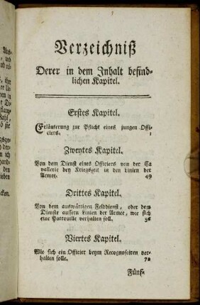 Verzeichniß Derer in dem Inhalt befindlichen Kapitel.