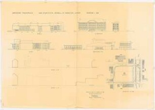 Theaterplatz. Zum Projekt gehörend: Gerhard Graubner, Stadttheater, Krefeld: Fassadenabwicklung Theaterplatz 1:200, Grundriss 1:500