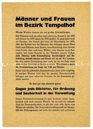 Flugblatt der SPD mit scharfer Polemik gegen die KPD und Mitgliederwerbung