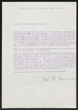 Brief von Hannes M. Avenarius an Gerhart Hauptmann
