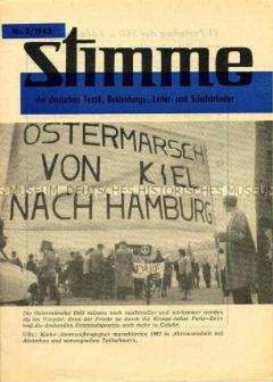 Gewerkschaftszeitung "Stimme der deutschen Textil-, Bekleidungs-, Leder- und Schuharbeiter", Nr. 3/1963