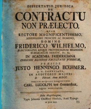 Diss. iur. de contractu non praelecto