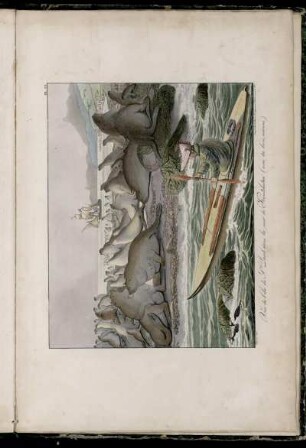 Pl. XX. Vue de l'ile de St. Paul dans la mer de Kamtchatka (avec des lions marins)