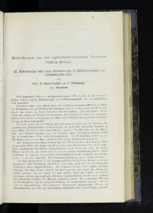 Mittheilungen aus der agriculturchemischen Versuchs-Station Dahme. III. Beobachtungen über locale Schwankungen im Kohlensäuregehalt der atmosphärischen Luft.