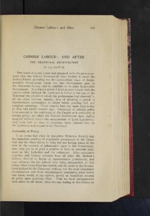 Chinese Labour: And After. The Transvaal Constitution.