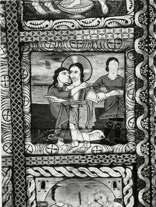 Detail der vollständig bemalten Holzdecke in der Kirche St. Martin
