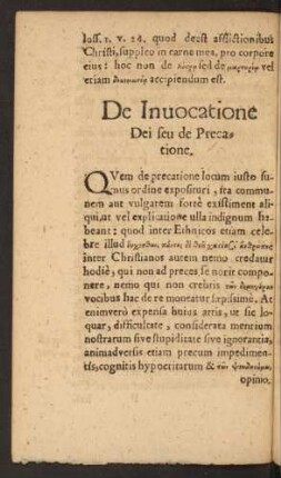 De Invocatione Dei seu de Precatione.
