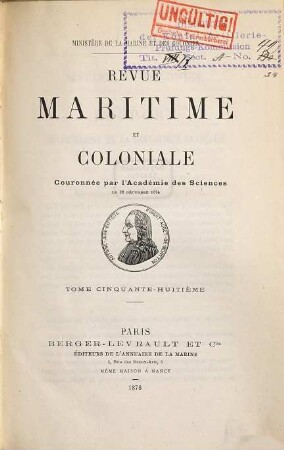 Revue maritime et coloniale. 58. 1878