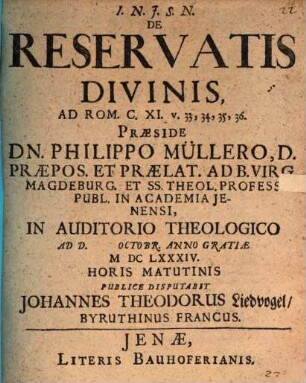 De reservatis divinis, ad Rom. XI, 33.