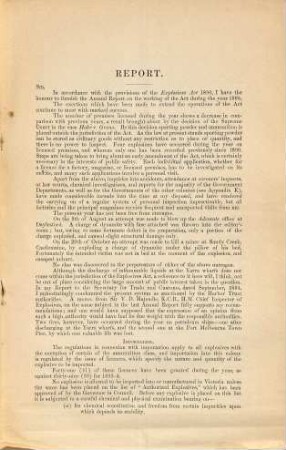 Report of the Chief Inspector of Explosives to the Honorable the Chief Secretary on the working of the Explosives Act : during the year ... 1895 (1896)