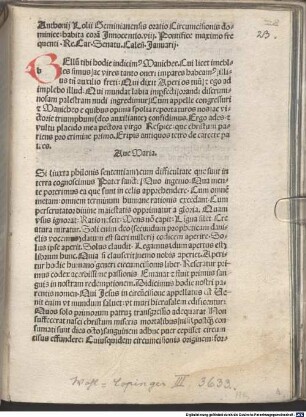 Oratio circumcisionis dominicae habita coram Innocentio VIII. pontifice maximo : 1485.01.01
