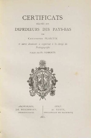 Certificats délivrés aux imprimeurs des Pays-Bas