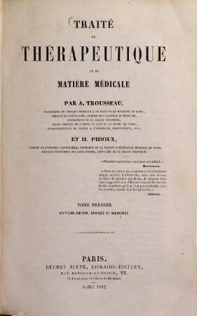 Traité de Thérapeutique et de Matiere médicale, 1