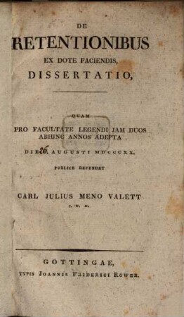 De retentionibus ex dote faciendis : dissertatio