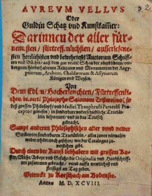 Aureum Vellus, oder Güldin Schatz und Kunstkammer, [1,1]
