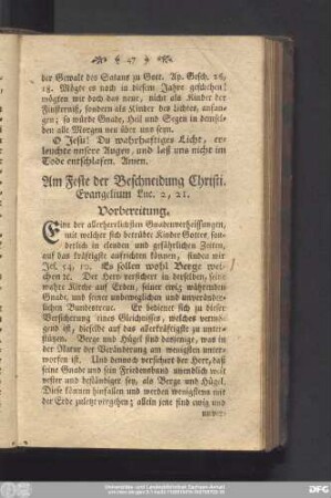 Am Feste der Beschneidung Christi. Evangelium Luc. 2, 21.