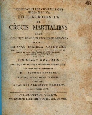 Diss. inaug. chym. med. exhibens nonnulla de crocis martialibus