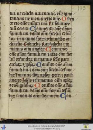 [133r - 137r] Commendatio animae mit Allerheiligenlitanei und Orationen.
