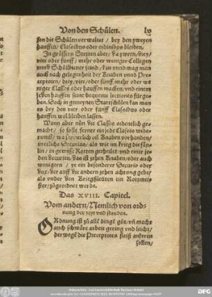 Das XVIII. Capitel. Vom andern/ Nemlich von ordnung der zeyt und stunden.