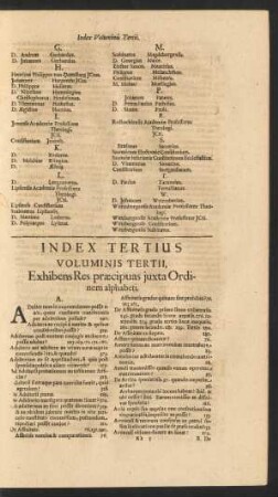 Index Tertius Voluminis Tertii, Exhibens Res praecipuas juxta Ordinem alphabeti.