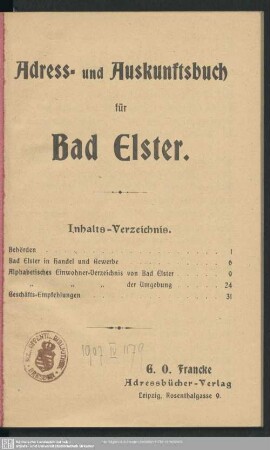 1906: Adress- und Auskunftsbuch für Bad Elster