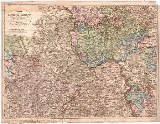 Charte der Laender am Rhein : von Coblenz der Mosel und Lahne südlich bis Mannheim ; nach den besten Hilfsmitteln und astronomischen Bestimmungen