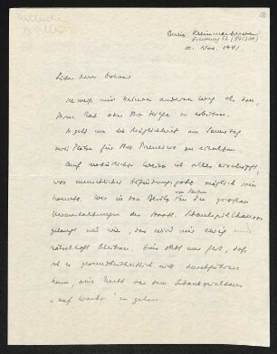 Brief von Rolf Ibscher an Gerhart Hauptmann