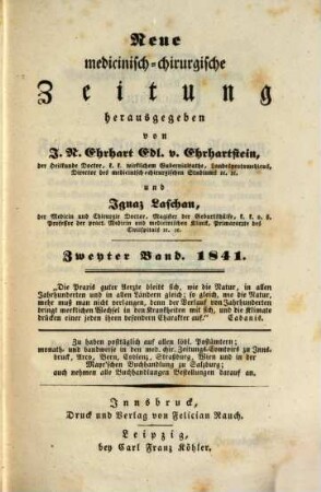 Neue medicinisch-chirurgische Zeitung. 1841, 2