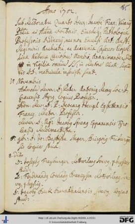 [fol. 165] Rektorat Johann Jakob Franz Vicari 1702/03