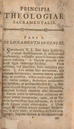 Principia theologiae sacramentalis.