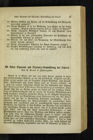 Ueber Character und Character-Entwickelung des Lehrers