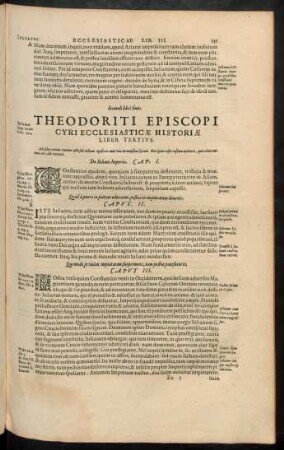 Theodoriti Episcopi Cyri Ecclesiasticae Historiae Liber Tertius.