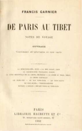 De Paris au Tibet : notes de voyage ; Ouvrage contenant 40 gravures et 1 carte
