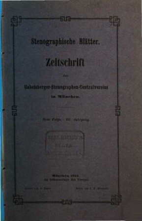 Stenographische Blätter : Zeitschrift und Lesebibliothek. 3. 1853