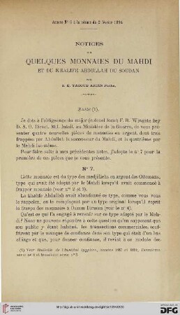3.Ser. 5.1894: Notices sur quelques monnaies du Mahdi et du Khalife Abdullah du Soudan
