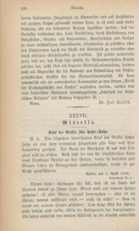 478-480 Miscelle: Brief der Gräfin Ida Hahn-Hahn