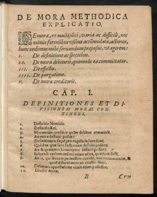 Cap. I. Definitiones Et Divisionem Morae Continens.