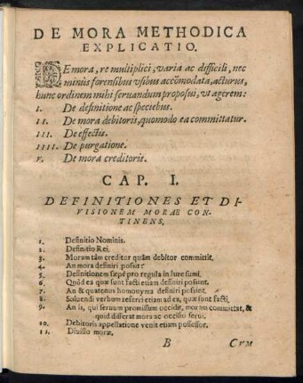Cap. I. Definitiones Et Divisionem Morae Continens.