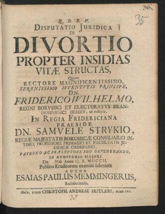 Disputatio Iuridica De Divortio Propter Insidias Vitæ Structas