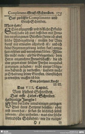 Das VIII. Capitel. Von Liebes-Schreiben