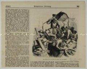 Barrikadenszene am Alexanderplatz - Seite aus: "Illustrirte Zeitung", Leipzig 1848 (Nr. 250, X. Bd., p. 255)