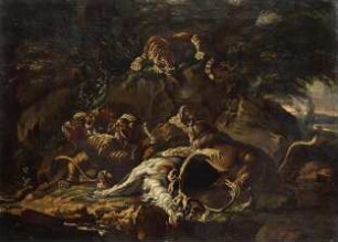 Raubtiere und gerissener Hirsch