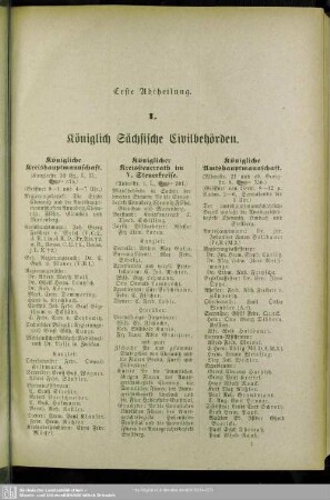 Erste Abtheilung. Behördenverzeichnis