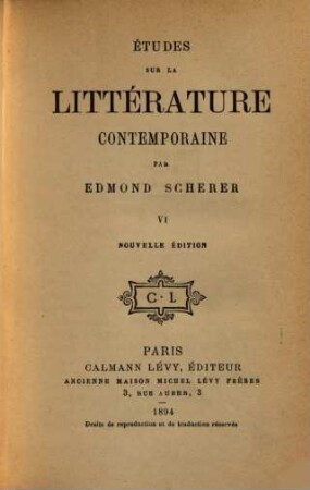 Études sur la littérature contemporaine. 6